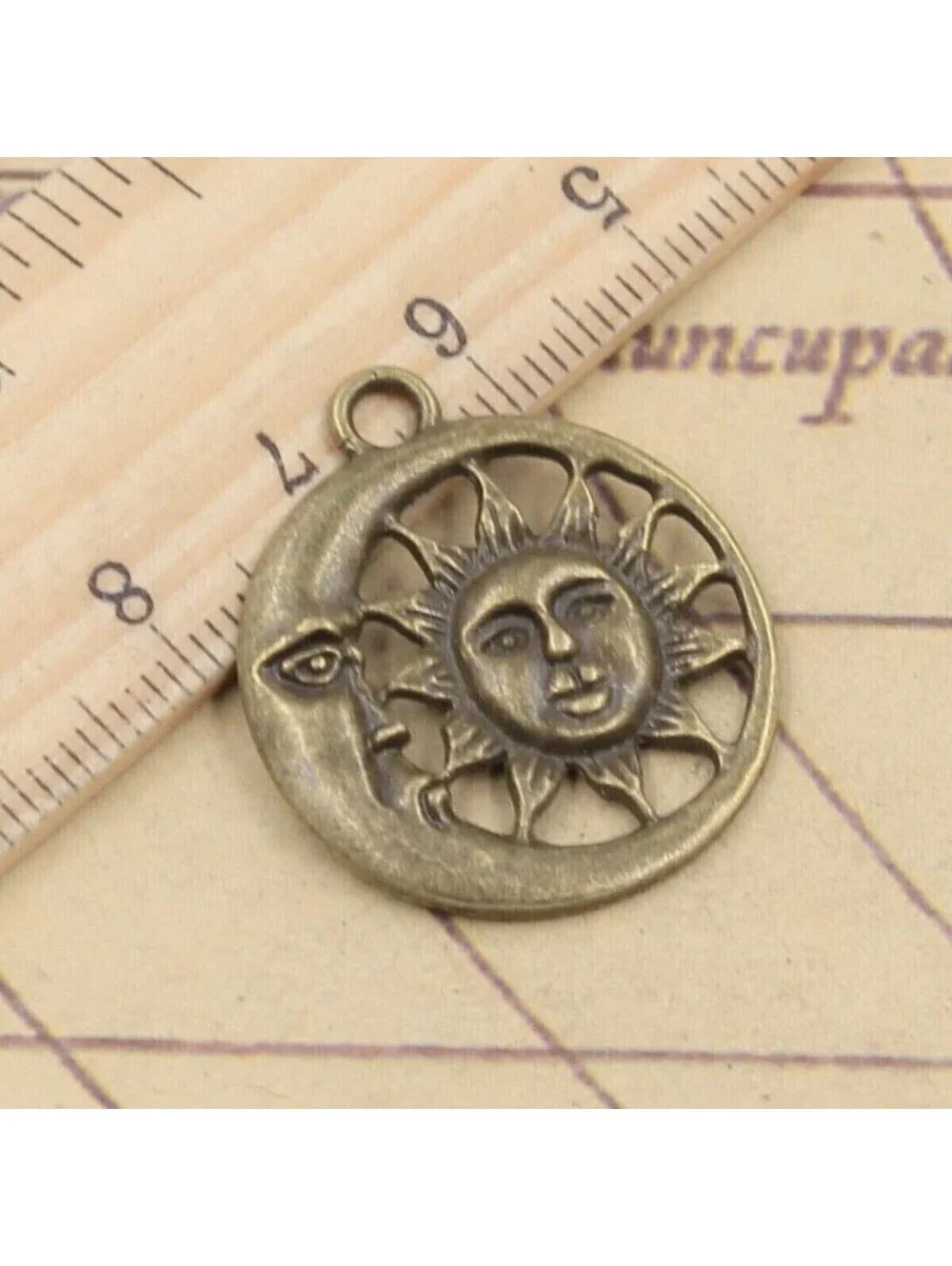 Celestial Sun Crescent Bronze Antiqued Brass Moon Pagan Wiccan Pendants 2 pcs